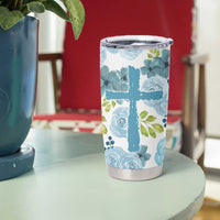 Christian Tumbler Cup Thank God Faith Flower Christ Cross - Wonder Print Shop