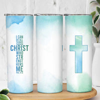 Christian Skinny Tumbler I Can Do All Things Through Christ Watercolor Christ Cross - Wonder Print Shop