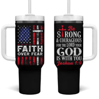 Christian Gifts For Men Tumbler With Handle Faith Over Fear Be Strong And Courageous - Wonder Print Shop