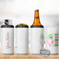 Personalized Golf Player 4 in 1 Can Cooler Tumbler Custom Name Just A Girl Who Loves Golf