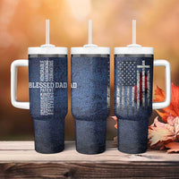 Blessed Dad Christian Tumbler With Handle Christ Cross Patriotic American Flag - Wonder Print Shop