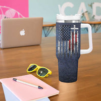 Blessed Dad Christian Tumbler With Handle Christ Cross Patriotic American Flag - Wonder Print Shop
