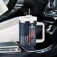 Blessed Dad Christian Tumbler With Handle Christ Cross Patriotic American Flag - Wonder Print Shop