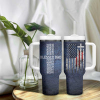 Blessed Dad Christian Tumbler With Handle Christ Cross Patriotic American Flag - Wonder Print Shop