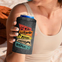 Funny Gamer Anime Lover 4 in 1 Can Cooler Tumbler Eat Sleep Anime Gaming Repeat - Wonder Print Shop