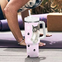 Funny Husky Tumbler With Handle Everything Tastes Better With Dog Hair Gifts for Husky Owner - Wonder Print Shop