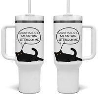 Funny Black Cat Tumbler With Handle Sorry I'm Late My Cat Was Sitting On Me Humor Saying Coffee Cup Of Kitty Owners - Wonder Print Shop