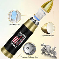 Harris Walz Waltz 2024 Bullet Tumbler US Flag Gun Democratic Madam President 4th Of July
