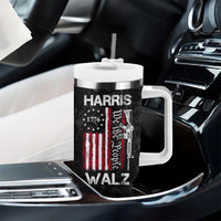 Harris Walz Waltz 2024 Tumbler With Handle US Flag Gun Democratic Madam President 4th Of July - Wonder Print Shop