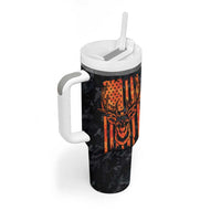 Deer Hunting Tumbler With Handle I'd Rather Be In the Woods Camo American Flag