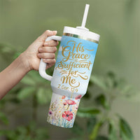 Christian Gifts For Women Tumbler With Handle Encouraging Bible Verse Cross His Grace Is Sufficient For Me