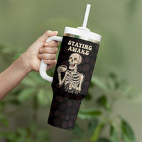 Funny Halloween Iced Coffee Tumbler With Handle Skeleton Drinking Coffee Coffee Caffeine Lover Coffee Brewer Staying Awake - Wonder Print Shop