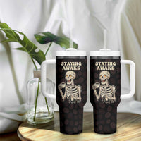 Funny Halloween Iced Coffee Tumbler With Handle Skeleton Drinking Coffee Coffee Caffeine Lover Coffee Brewer Staying Awake - Wonder Print Shop