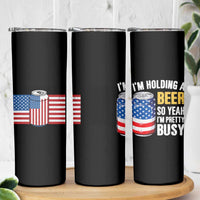 Funny Mens Drinking Skinny Tumbler I'm Holding a Beer So Yeah I'm Pretty Busy American Flag - Wonder Print Shop