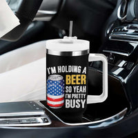 Funny Mens Drinking Tumbler With Handle I'm Holding a Beer So Yeah I'm Pretty Busy American Flag - Wonder Print Shop
