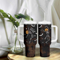Personalized Halloween Dancing Skeleton Tumbler With Handle Custom Name Coffee Lover Spooky Season Gift - Wonder Print Shop