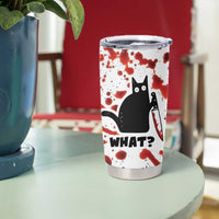 Funny Black Cat What Tumbler Cup Murderous Cat Holding Knife Halloween Costume Killer - Wonder Print Shop