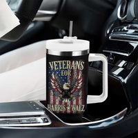 Veterans For Harris Walz 2024 Election Tumbler With Handle American Flag Eagle Grandpa Dad Gifts - Wonder Print Shop