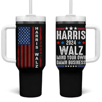 Harris Walz 2024 Election Tumbler With Handle Mind Your Own Damn Business American Flag - Wonder Print Shop