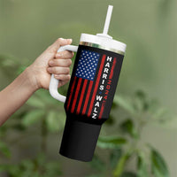 Harris Walz 2024 Election Tumbler With Handle Mind Your Own Damn Business American Flag - Wonder Print Shop