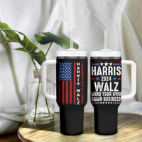 Harris Walz 2024 Election Tumbler With Handle Mind Your Own Damn Business American Flag - Wonder Print Shop