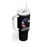 Harris Walz 2024 Election Tumbler With Handle Tim Walzt Mind Your Own Damn Business Cat Ladies Vote for Blue American Flag - Wonder Print Shop