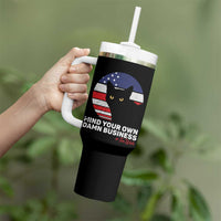 Harris Walz 2024 Election Tumbler With Handle Tim Walzt Mind Your Own Damn Business Cat Ladies Vote for Blue American Flag - Wonder Print Shop