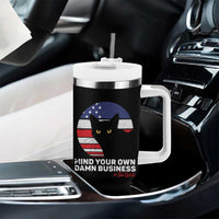 Harris Walz 2024 Election Tumbler With Handle Tim Walzt Mind Your Own Damn Business Cat Ladies Vote for Blue American Flag - Wonder Print Shop