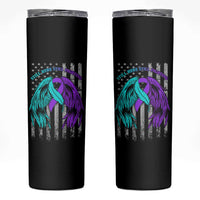 Suicide Prevention Awareness Skinny Tumbler Teal Purple Ribbon Still Here Still Fighting American Flag Therapist Psychologist - Wonder Print Shop