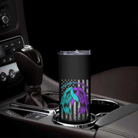 Suicide Prevention Awareness Skinny Tumbler Teal Purple Ribbon Still Here Still Fighting American Flag Therapist Psychologist - Wonder Print Shop