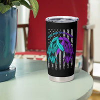 Suicide Prevention Awareness Tumbler Cup Teal Purple Ribbon Still Here Still Fighting American Flag Therapist Psychologist - Wonder Print Shop
