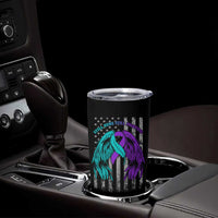 Suicide Prevention Awareness Tumbler Cup Teal Purple Ribbon Still Here Still Fighting American Flag Therapist Psychologist - Wonder Print Shop