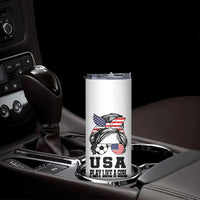 Soccer Girl Skinny Tumbler Play Like A Girl USA Flag Messy Bun