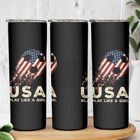 Soccer Girl Skinny Tumbler Play Like A Girl USA Flag