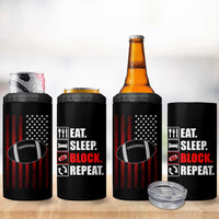 Football Lineman 4 in 1 Can Cooler Tumbler Eat Sleep Block Repeat Patriotic USA Flag Defensive Linemen Gift For Men - Wonder Print Shop