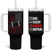 Football Lineman Tumbler With Handle Eat Sleep Block Repeat Patriotic USA Flag Defensive Linemen Gift For Men - Wonder Print Shop