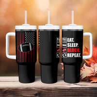 Football Lineman Tumbler With Handle Eat Sleep Block Repeat Patriotic USA Flag Defensive Linemen Gift For Men - Wonder Print Shop