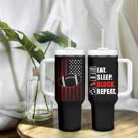 Football Lineman Tumbler With Handle Eat Sleep Block Repeat Patriotic USA Flag Defensive Linemen Gift For Men - Wonder Print Shop
