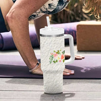 Abundant Blooms Tumbler With Handle Soft Pink Rose Bouquet Garden Aesthetic Elegant Floral