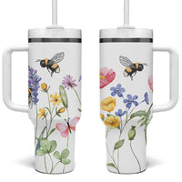 Vintage Spring Wildflower Tumbler With Handle Bees Butterflies Floral Meadow