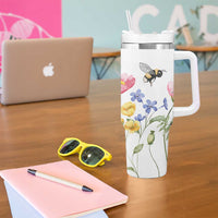 Vintage Spring Wildflower Tumbler With Handle Bees Butterflies Floral Meadow