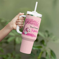 Breast Cancer Awareness Tumbler With Handle In October We Wear Pink Cute Gnome - Wonder Print Shop