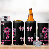Breast Cancer Survivor 4 in 1 Can Cooler Tumbler Pink Ribbon Sunflower USA Flag - Wonder Print Shop