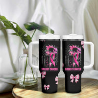 Breast Cancer Survivor Tumbler With Handle Pink Ribbon Sunflower USA Flag - Wonder Print Shop