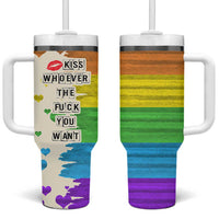 LGBTQ Pride Tumbler With Handle Kiss Whoever The Fuck You Want LGBT Rainbow Flag
