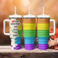 LGBTQ Pride Tumbler With Handle Kiss Whoever The Fuck You Want LGBT Rainbow Flag