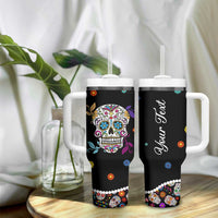 Personalized Sugar Skull Tumbler With Handle Custom Name Flower Gothic Gifts For Latina Mexican Girls Women