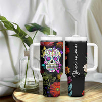 Personalized Gift Tumbler With Handle Custom Name Sugar Skull Mexican Art Birthday Christmas Gifts for Her - Wonder Print Shop