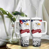 Happy 4th Of July Tumbler With Handle USA American Flag Bald Eagle Patriotic Red White Blue