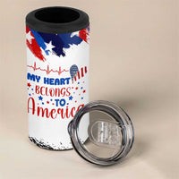 My Heart Belongs To America Patriotic 4 in 1 Can Cooler Tumbler 4th Of July Independence Day American Flag
